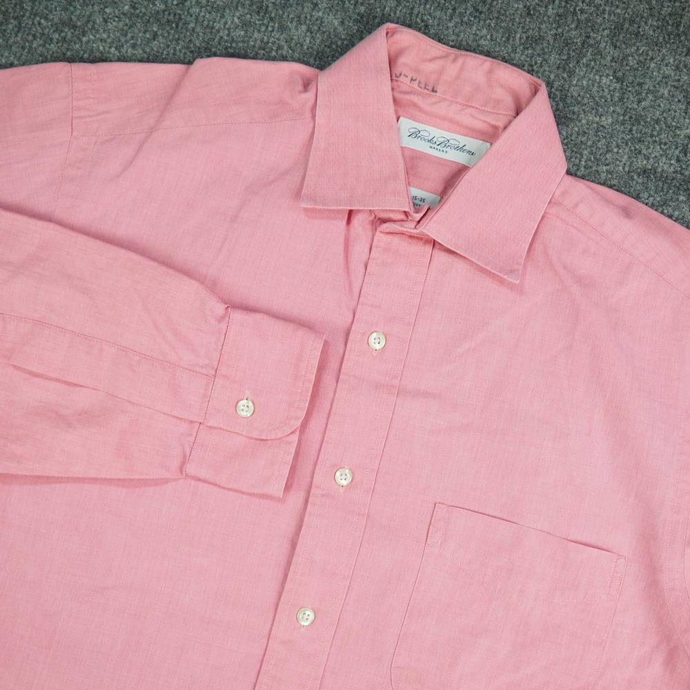 Vintage Brooks Brothers Makers Dress Shirt Mens 15x35 Pink Made in USA Preppy
